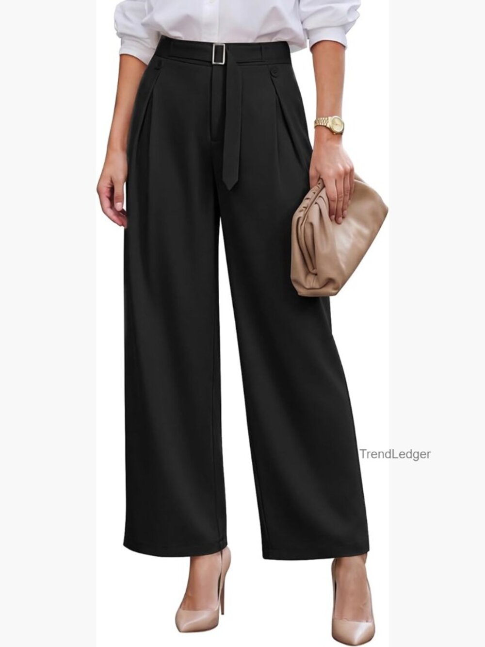 High Waist Wide Leg Dress Pants Business Casual Palazzo Button Trousers